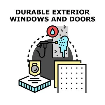 Durable exterior windows and doors concept illustration Stock Illustration