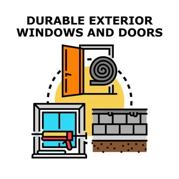 Durable exterior windows doors construction repair concept Illustrazione stock