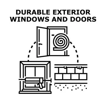 Durable exterior windows doors construction repair concept Stock Illustration