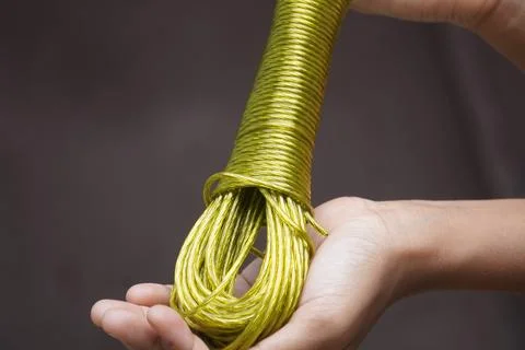 Durable plastic-coated wire rope clothesline, weather-resistant, Foto stock