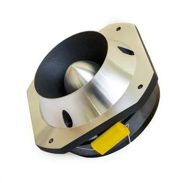 Duralumin highrange dome tweeter on white background Foto stock