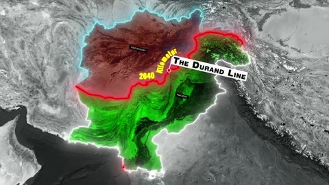 Durand Line Map Animation Showing Afghanistan and Pakistan Border with 2640.. 스톡 동영상 335352246