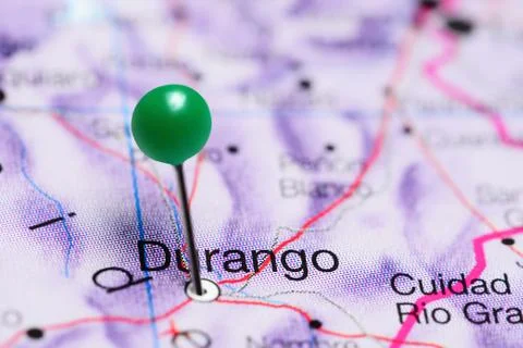 Durango pinned on a map of Mexico Stock Photos