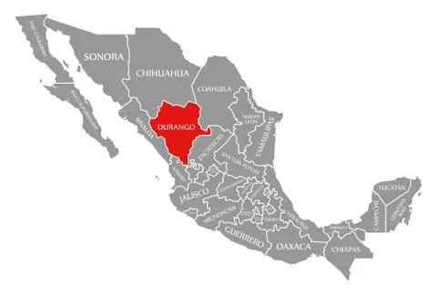 Durango red highlighted in map of Mexico Stock-Illustration