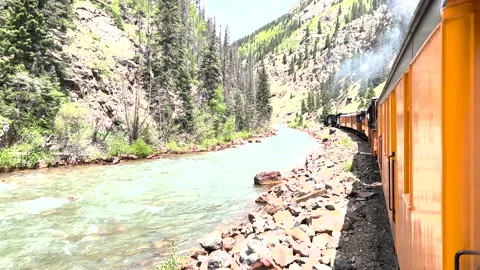 Durango to Silverton Colorado train along narrow river Видео 211791526