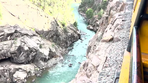 Durango to Silverton Colorado train along cliff Видео 211791702