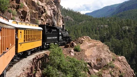 Durango-Silverton Steam Train 2 | Coal Powered | Old Style | 4k Camera Footage Video stock 209327130
