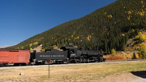 Durango Silverton train backing up to prepare for loading of passengers Stock Footage 118705839