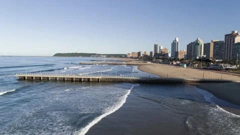 Durban Beach Pier Flyover Stock Footage 145343099