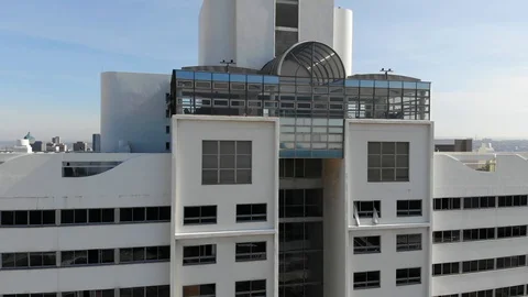 Durban Drone Pull back shot of Garden Court Marine Parade Stock Footage 128587429