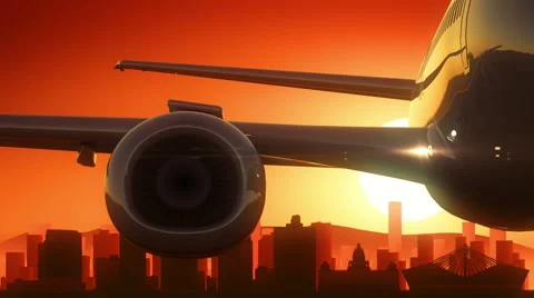 Durban South Africa Airplane Take Off Skyline Golden Background Stock Footage