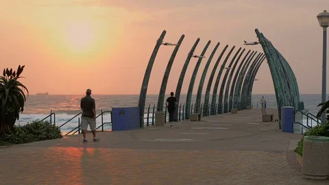 DURBAN, SOUTH AFRICA - SEPTEMBER 16, 2017: Umhlanga Rocks Pier Stock Footage