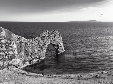 Durdle Door Bathing Beach Limestone Rock Bridge UNESCO World Heritage Site Stock Photos