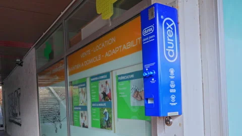 Durex_Condom_Vending_Machine_France Stock Footage 328452094