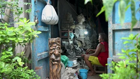 Durga and other Hindu idols in Kumartuli, Kolkata, West Bengal, India. Stock Footage 342228530