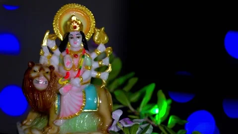 Durga devi statue in lights beautiful Stock Footage 231033090