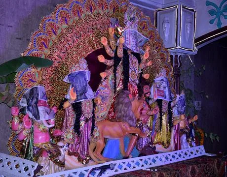 Durga Idol face covered Stock Photos