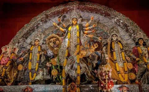 Durga Idol, traditional, worship, Hindu, Hinduism, Bengal culture, extravagant,  Stock Photos