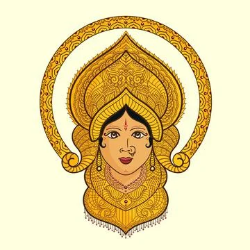 Durga Maa. Happy durga puja vector hindu goddess durga face illustration Stock Illustration