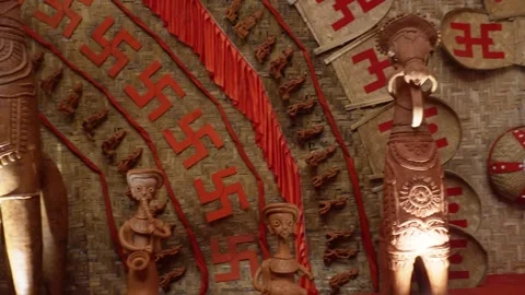 Durga Puja bamboo pandal interior 스톡 동영상 329377158