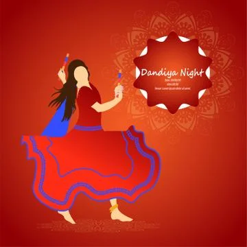 Durga Puja celebration poster. Graba dance and dandiya night abstract. Illustrazione stock