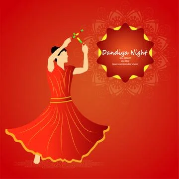Durga Puja celebration poster. Graba dance and dandiya night abstract. Illustrazione stock