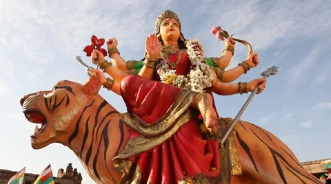 Durga Statue in exterior of Temple Stock Footage 47079423