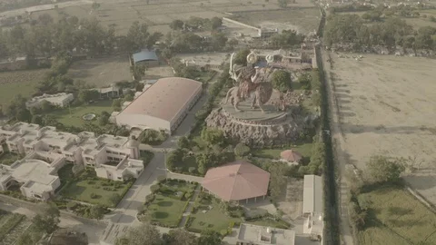 Durga temple in Vrindavan, India, 4k aerial drone ungraded Video stock 107753244