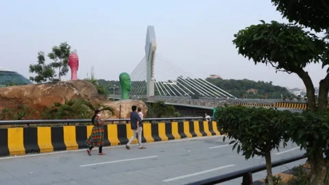 Durgam Cheruvu Bridge Stock Footage 141806908