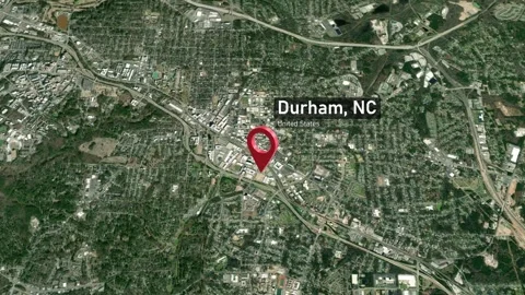 Durham City Map Zoom (NC, USA) from Space to Earth Stock Footage 240130818