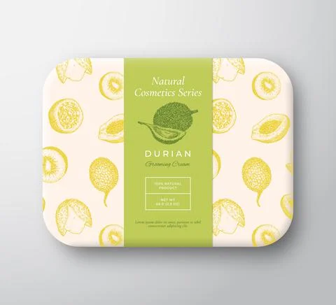 Durian Bath Cosmetics Package Box. Abstract Vector Wrapped Paper Container with Stock Illustration