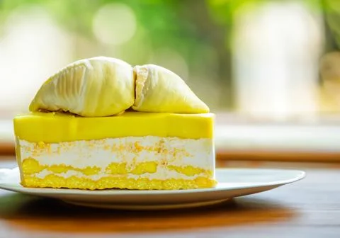 Durian cake on table Stock Photos