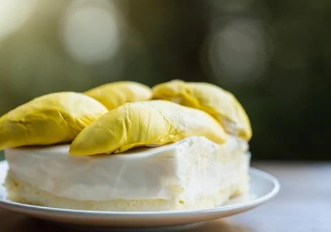 Durian cake on table Stock Photos