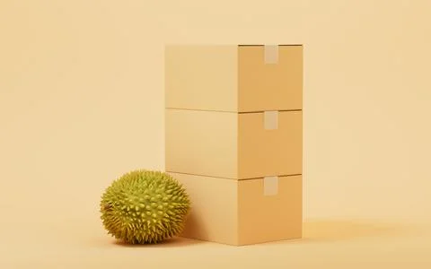 Durian with cargo box, 3d rendering. Stock-Illustration
