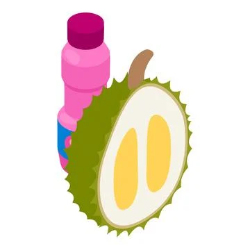 Durian drink icon isometric vector. Fresh durian half and closed yogurt bottle Stock Illustration