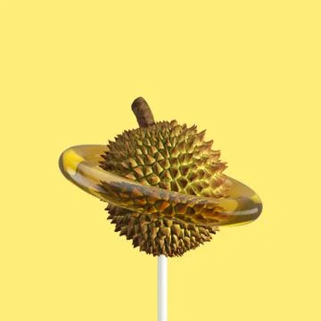 Durian Fruit Candy Concept idea on yellow color background. Stock Illustration
