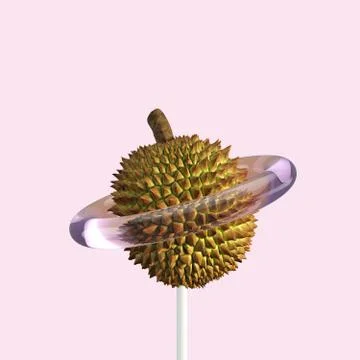 Durian Fruit Candy Concept idea on pink color background. Minimal Fruit idea. Stock Illustration