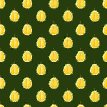 Durian fruit flat seamless pattern on green background. Stock Illustration