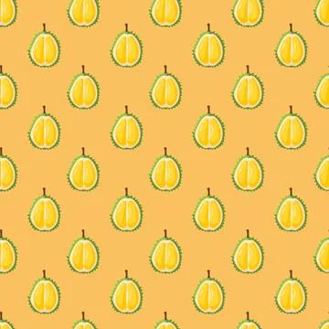 Durian fruit flat seamless pattern on orange background. Stock Illustration