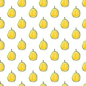 Durian fruit flat seamless pattern on white background. Stock Illustration