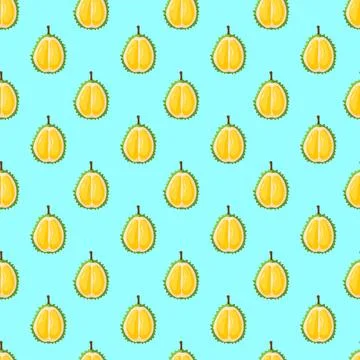 Durian fruit flat seamless pattern on blue background. Stock Illustration