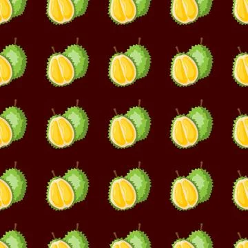 Durian fruit flat seamless pattern on brown background. Stock Illustration