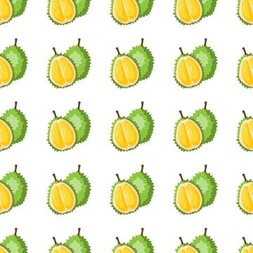 Durian fruit flat seamless pattern on white background. Stock Illustration