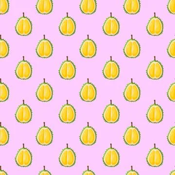 Durian fruit flat seamless pattern on pink background. Stock Illustration