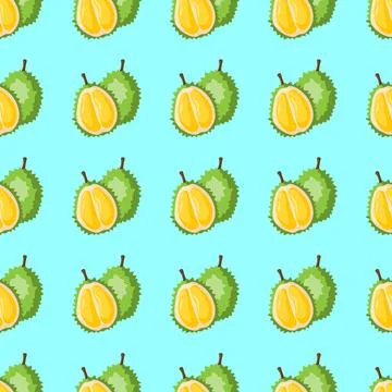 Durian fruit flat seamless pattern on blue background Stock Illustration