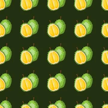 Durian fruit flat seamless pattern on green background. Stock Illustration