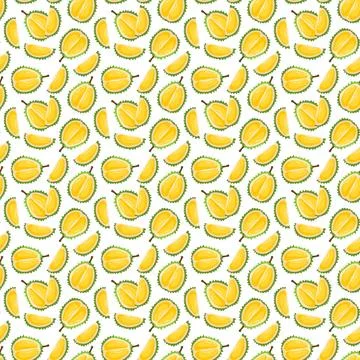 Durian fruit flat seamless pattern on white background. Stock Illustration