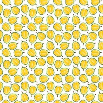 Durian fruit flat seamless pattern on white background. Stock Illustration
