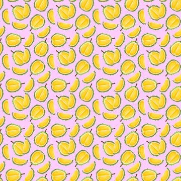 Durian fruit flat seamless pattern on pink background. Stock Illustration