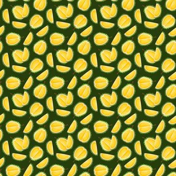 Durian fruit flat seamless pattern on green background. Stock Illustration